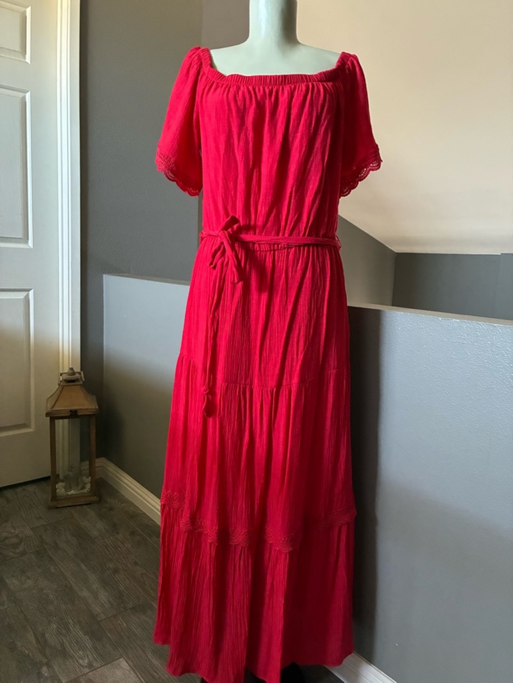 Luxology Red Boho Midi Dress Large